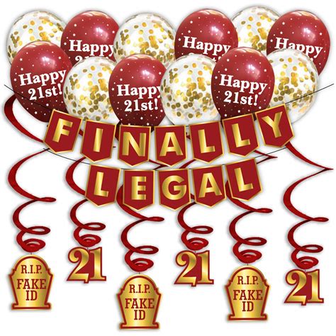 Buy Finally Legal Red And Gold Party Pack 21st Birthday Banner Balloon And Swirls Pack