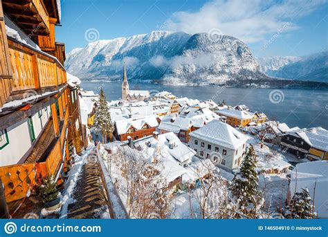 Hallstatt Village In Winter Salzkammergut Austria Stock Photo Image