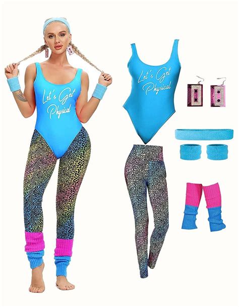 miaiulia womens 80s workout costume outfit 80s accessories set leotard neon legging headband