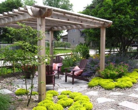 You can use a combination of slabs and gravel to make. Pergola with pea gravel | Rustic pergola, Pergola patio ...