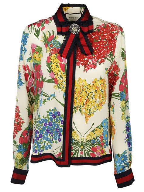Gucci Gucci Ribbon Detail Floral Print Shirt Multicolor Womens