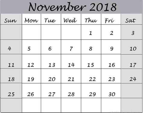 Printable November Calendar 2018 Planner Calendar Printables