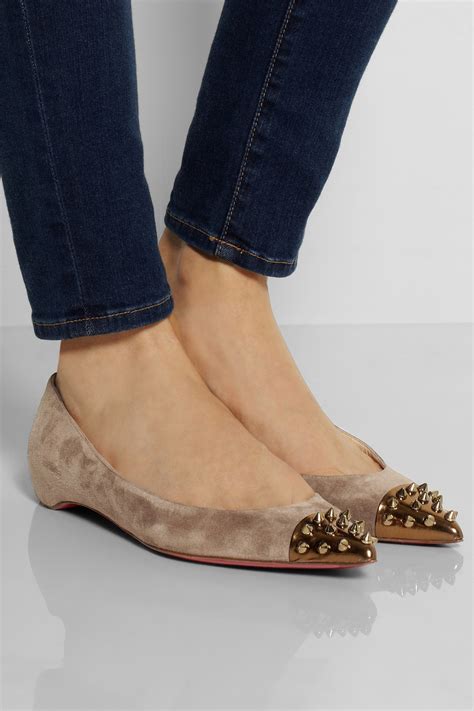 Christian Louboutin Geo Spiked Suede And Leather Ballet Flats In Brown