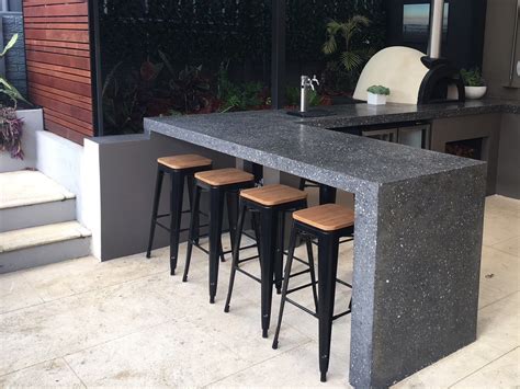 Outdoor concrete benchtop/bar seating area | Outdoor bbq kitchen, Outdoor barbeque, Outdoor bbq