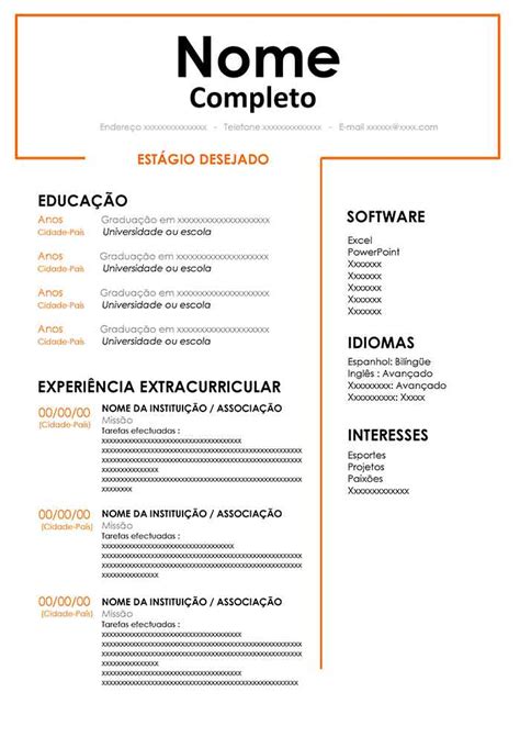 Modelo De Curriculum Vitae Para Preencher Baixar Vários Modelos