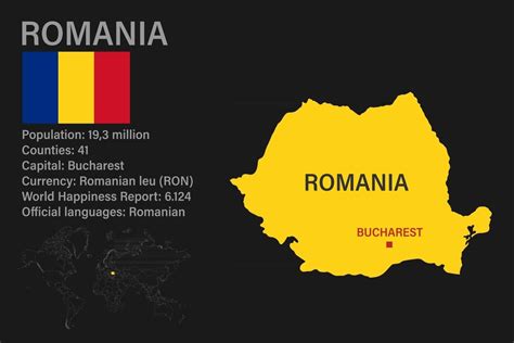 Highly Detailed Romania Map With Flag Capital And Small Map Of The