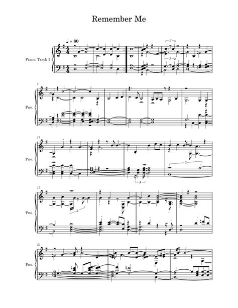 Remember Me Sheet Music For Piano Solo