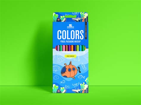 Free Colors Pencils Box Packaging Mockup Design Mockup Planet