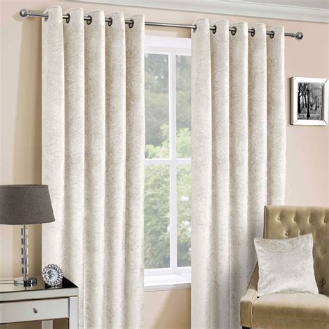 Homescapes Cream Crushed Velvet Lined Curtain Pair 46 X 90 Inch Drop