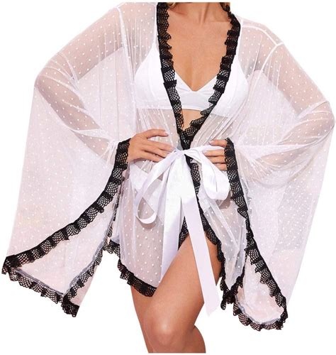 Kimono Robe Femmes Sous Vêtements Sexy Maille Nuisette Chemise De Nuit Chemise De Nuit Ceinture