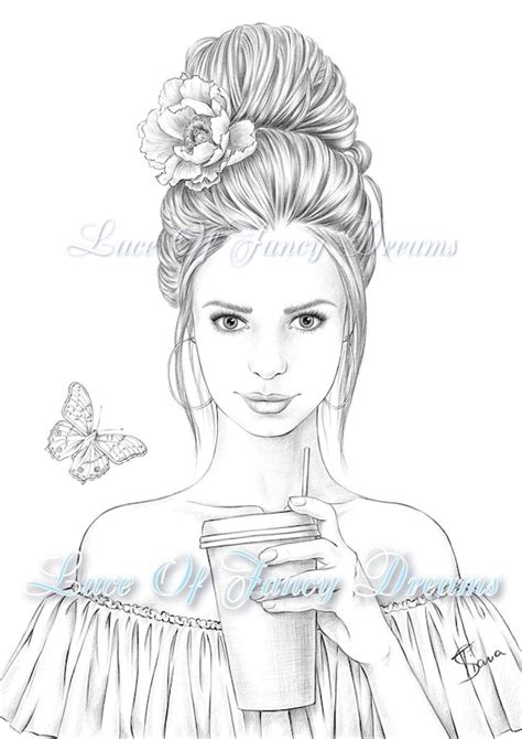 Beautiful Woman Coloring Page For Adult Coloring Sheet Print Etsy