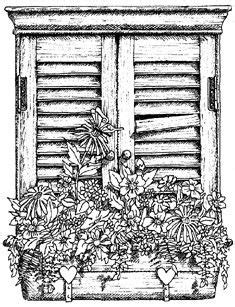 Download Impression Obsession Cling Mounted Rubber Stamp - Shuttered Window Box | Window sketch, Art ...