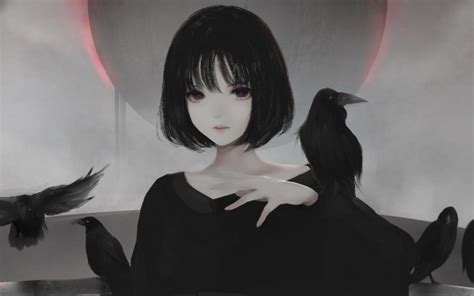 Wallpaper Gothic Anime Girl Semi Realistic Raven Black Eyes Short Hair
