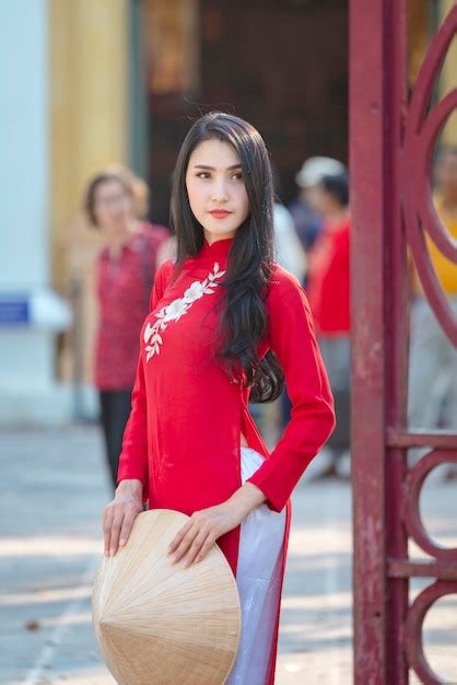 Premium Photo Portrait Of Vietnamese Girl Traditional Red Dressbeautiful Young Asian Woman