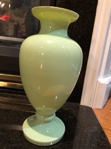 Antique Lime Green Glass Vase With Hand Painted Floral And Etsy