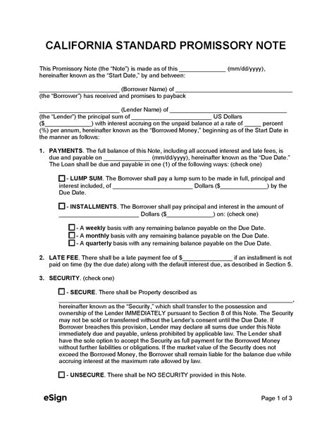Free Promissory Note Template California Free Printable Templates