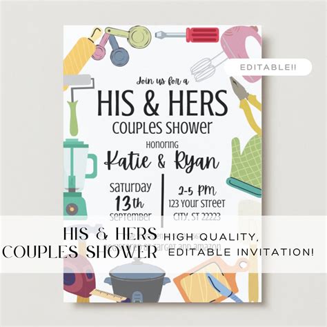 his and hers couples shower invitation editable invitation couples wedding shower tools shower