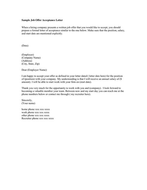 Consider the acceptance letter as another way to express your gratitude and enthusiasm for your upcoming employment. Job Offer Acceptance Letter in Word and Pdf formats