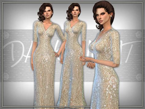 The Sims Resource Floor Length Sequin Gown By Darknightt Sims 4