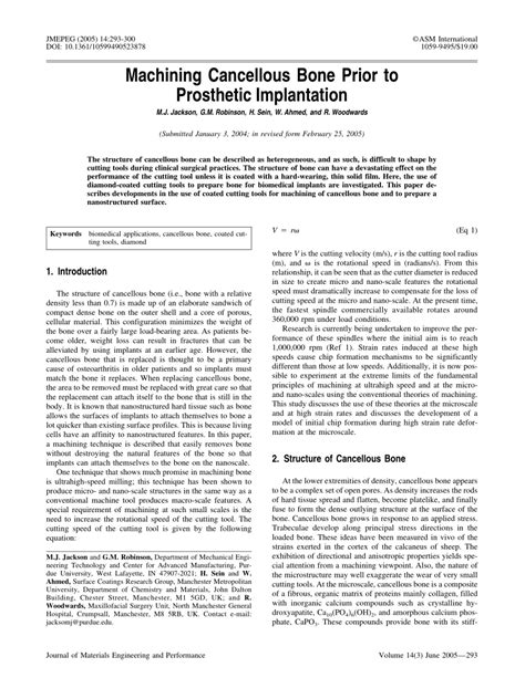 Pdf Machining Cancellous Bone Prior To Prosthetic Implantation