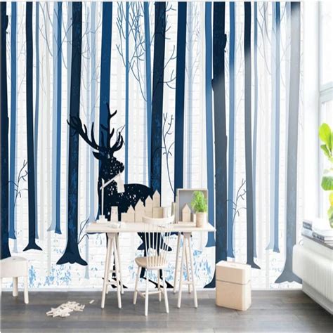 Beibehang Custom 3d Wallpapers Nordic Forest Hand Painted Elk Mural