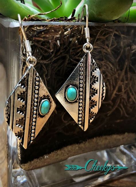 Diamond Aztec Turquoise Earrings Turquoise Earrings Earrings Diamond