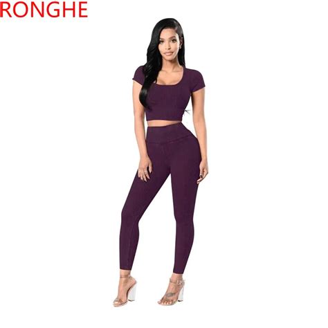 ronghe womens tracksuit sets fashion sexy new suit crop top and pants fitness pantsuits casual