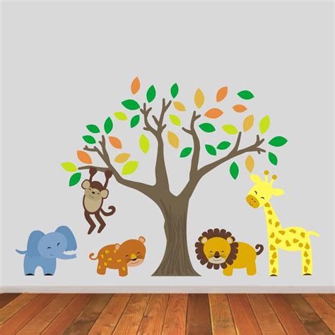 jungle animals  tree wall stickers  mirrorin