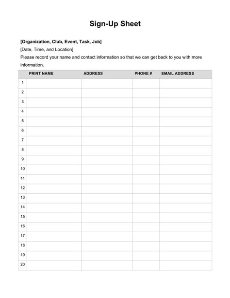 Sign Up Sheet Template In Word And Pdf Formats