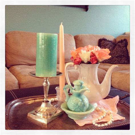 Ottoman tray decor peach and turquoise | Home | Pinterest