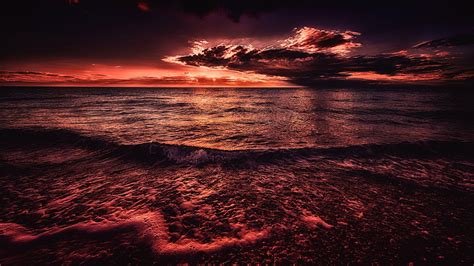 Download Wallpaper 1920x1080 Sea Sunset Surf Horizon Full Hd 1080p
