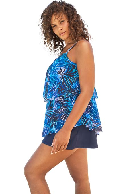Swimsuits For All Womens Plus Size Mesh Double Tier Tankini Top Ebay