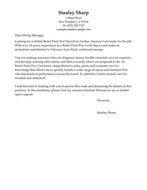 Job seekers frequently send a cover letter along with their curriculum vitae or applications for. Best Retail Parts Pro Cover Letter Examples | LiveCareer