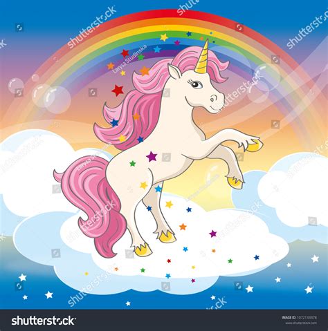 Unicorn On Cloud Rainbow Background Cartoon Stock Vector Royalty Free