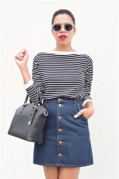 Easy Chic Style Me Grasie Black And White Striped Top With Denim