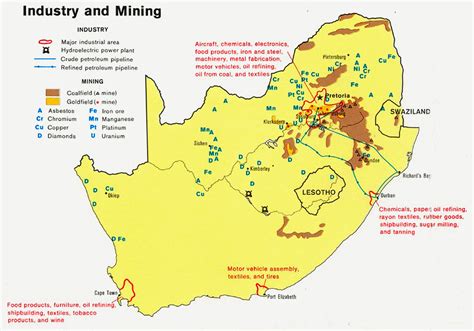 Carte De Lindustrie Et Des Mines De Lafrique Du Sud