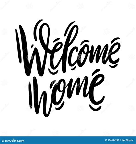 Welcome Home Phrase Hand Drawn Vector Lettering Modern Calligraphy