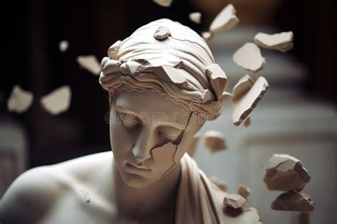 Broken Ancient Greek Statue Woman Head Falling In Pieces Broken Marble