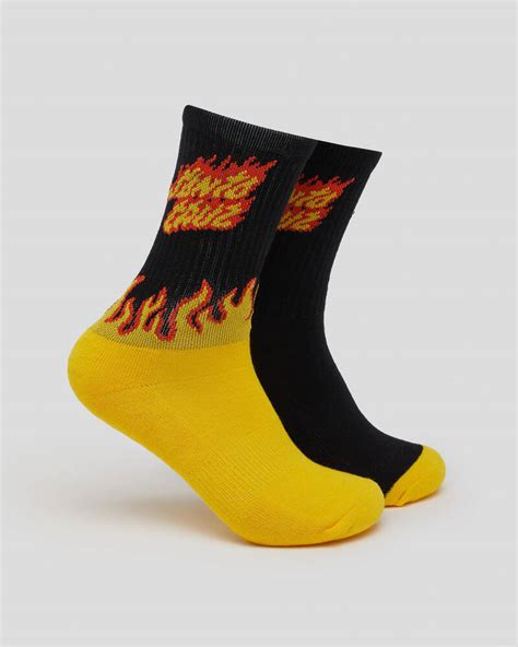 Santa Cruz Boys Flame Strip Crew Socks 2 Pack In Yellow Fast
