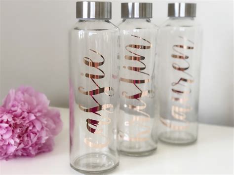 Rose Gold Bridesmaid Water Bottles Personalized Glass Water Etsy