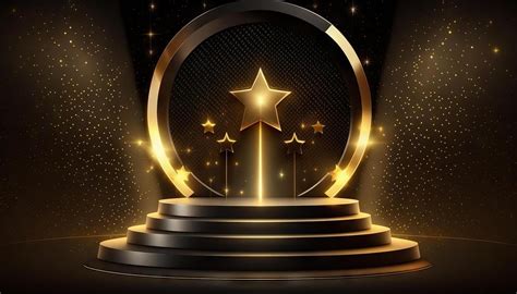 Award Ceremony Background With Podium And 3d Gold Star Element