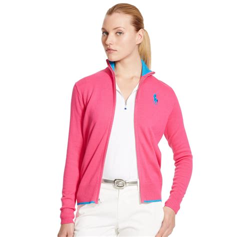 Ralph Lauren Golf Full Zip Mockneck Sweater In Pink Lyst