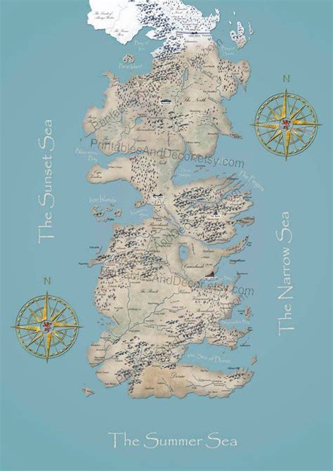 Westeros Map Printable Game Of Thrones Map Of Westeros Etsy Mapa