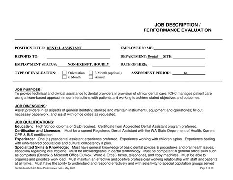 Dental Assistant Evaluation Form Templates At