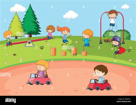 Children Playing At Playground Illustration Stock Vector Image And Art