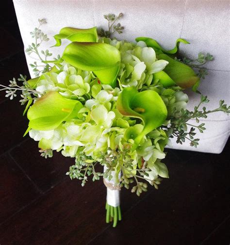 Silk Wedding Bouquet With Green Calla Lilies Rustic Natural Touch