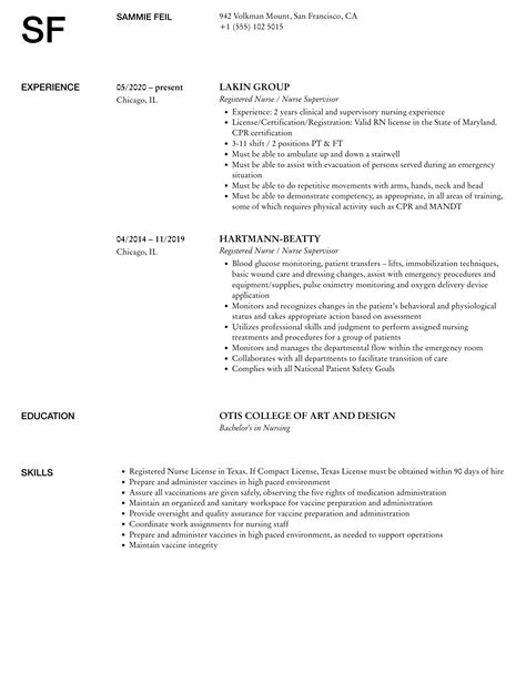 Registered Nurse Nurse Supervisor Resume Samples Velvet Jobs