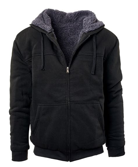 heavyweight sherpa lined full zip men s fleece hoodie black char l