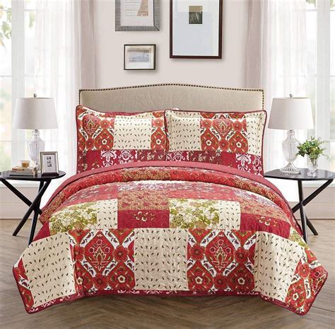 Sheets are essential to completing any bed. Fancy Collection 3pc Bedspread Bed Cover Floral Beige Red ...