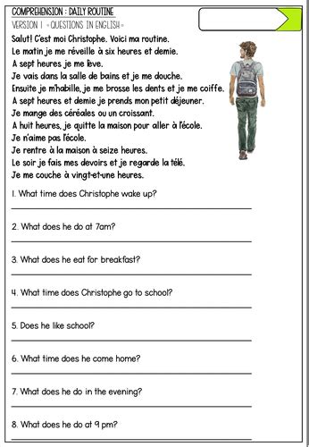 French Comprehension Daily Routine Teaching Resources